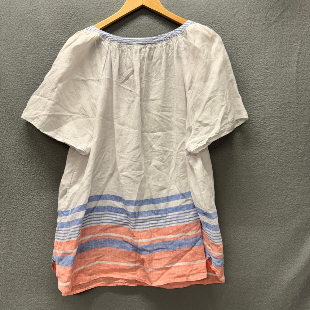 Talbots White Tunic with Blue and Coral Stripes - Picture 3 of 6
